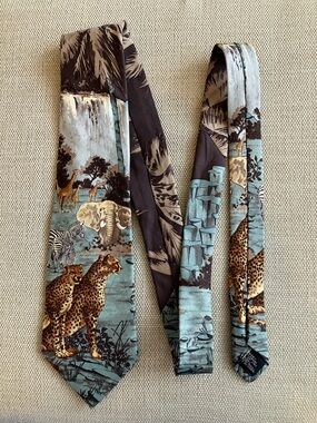 Vintage Polo by Ralph Lauren silk tie, African safari animal theme